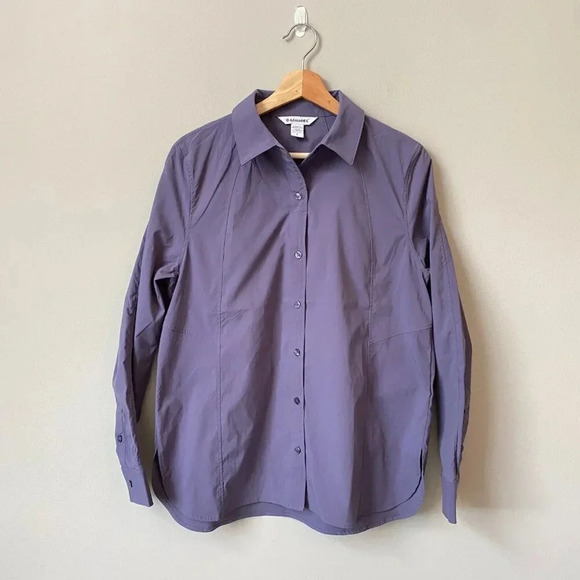 NWOT Athleta Women's Small Long Sleeve Relaxed Poplin Button Down Top Purple - Picture 3 of 16